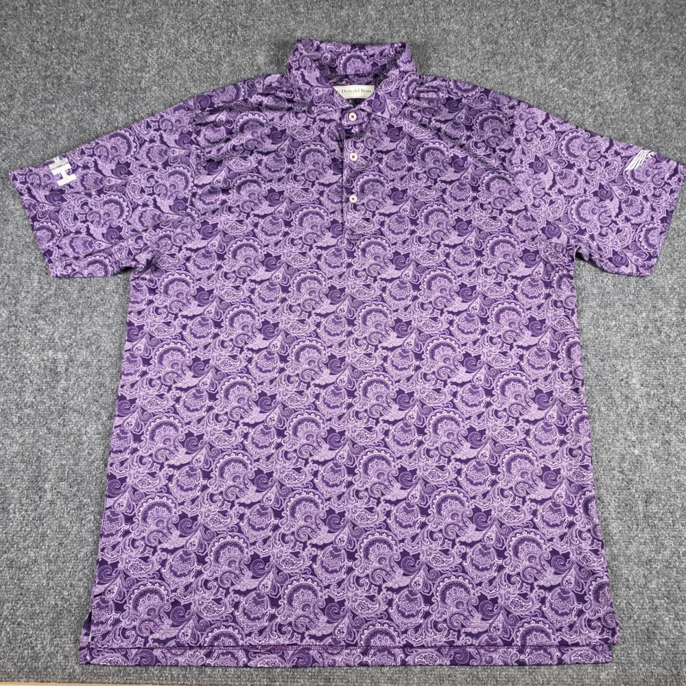 Donald Ross Polo Shirt Mens L Purple Paisley Short Sleeve Performance w/Logos - Picture 3 of 9